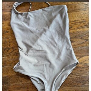 Jade swim Sleek One-Piece Swimsuit one shoulder in Shimmery Taupe Bronze Medium